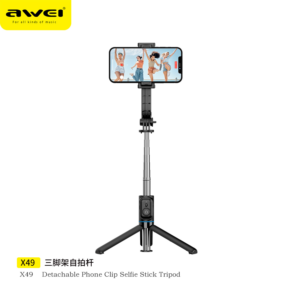 Awei Multi-function Selfie Stick X49 Mobile Phone Holder Mini Detachable Tabletop Tripod Selfie Stick. 