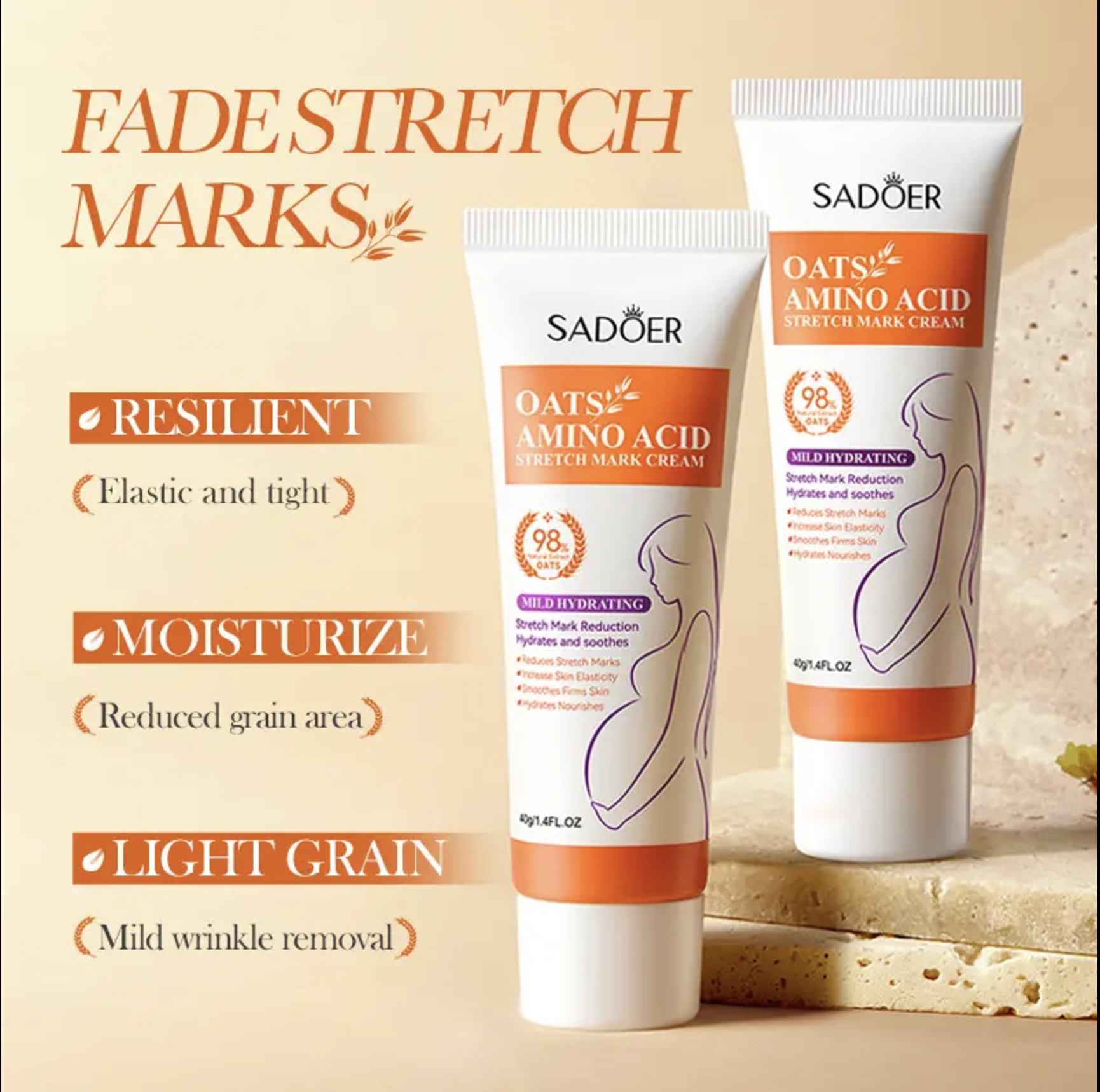 SADOER Oats & Amino Acid Stretch Mark Cream 40gm For Pregnancy Repair Scar, Hydrates and Soothes & Reduces Stretch Marks. 