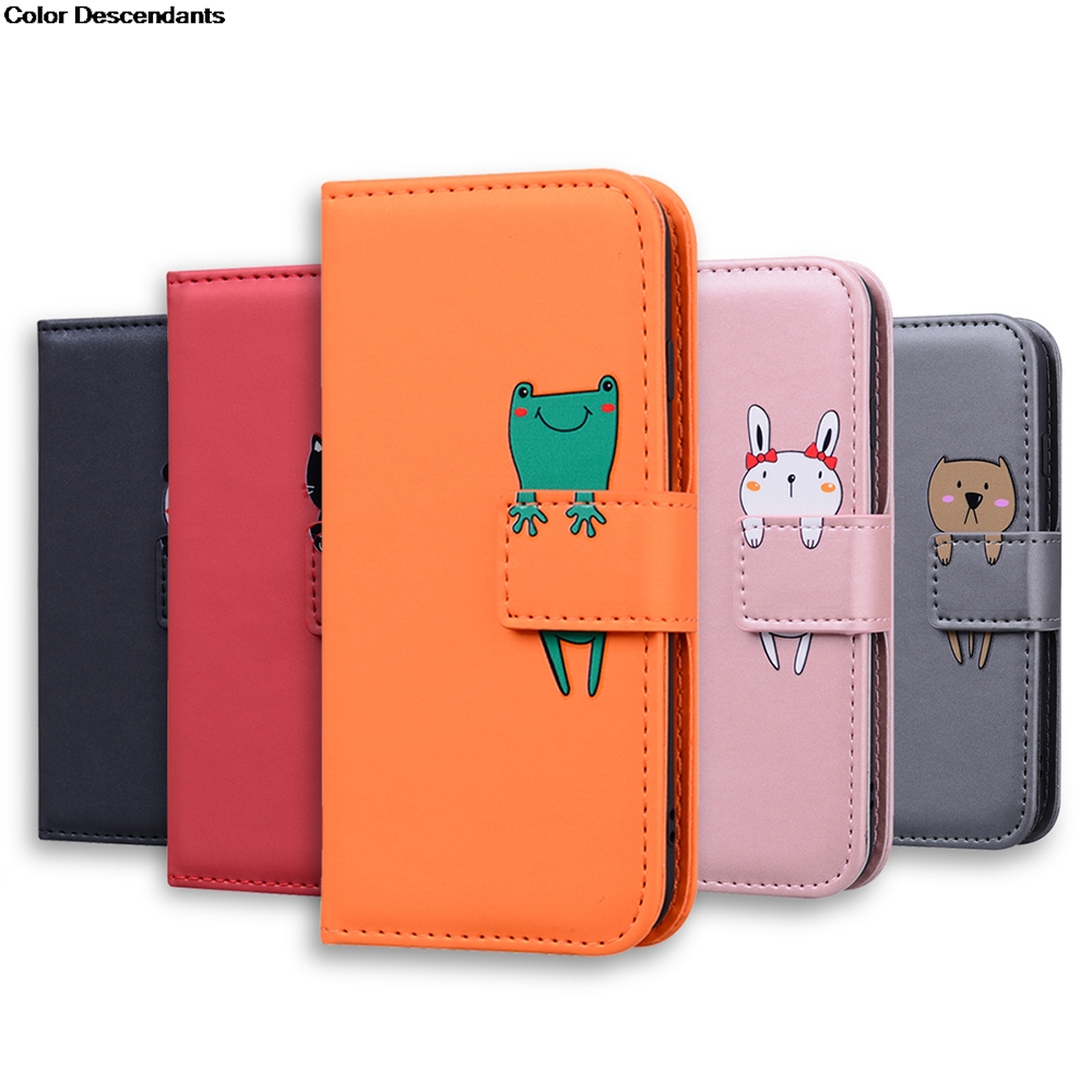 Cute Frog Wallet Flip Phone Case For Huawei Mate 20 Lite P9 Lite P10 P20 P30 P40 Pro Honor 8X 8A 7S Y5P Y6P Y7P Y8P Cover Coque