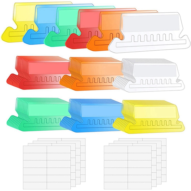 120 Sets Multicolor Hanging File Folder Tabs with Blank Inserts. 