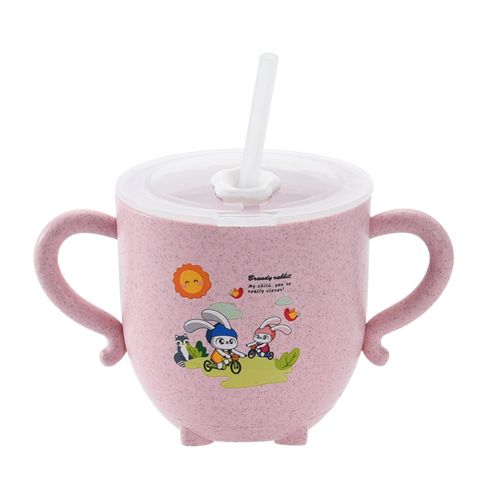 270ml Child Feeding Mug Cartoon Pattern Dual Use Wheat Straw Cute Baby Drinking Cup with Straw for Home