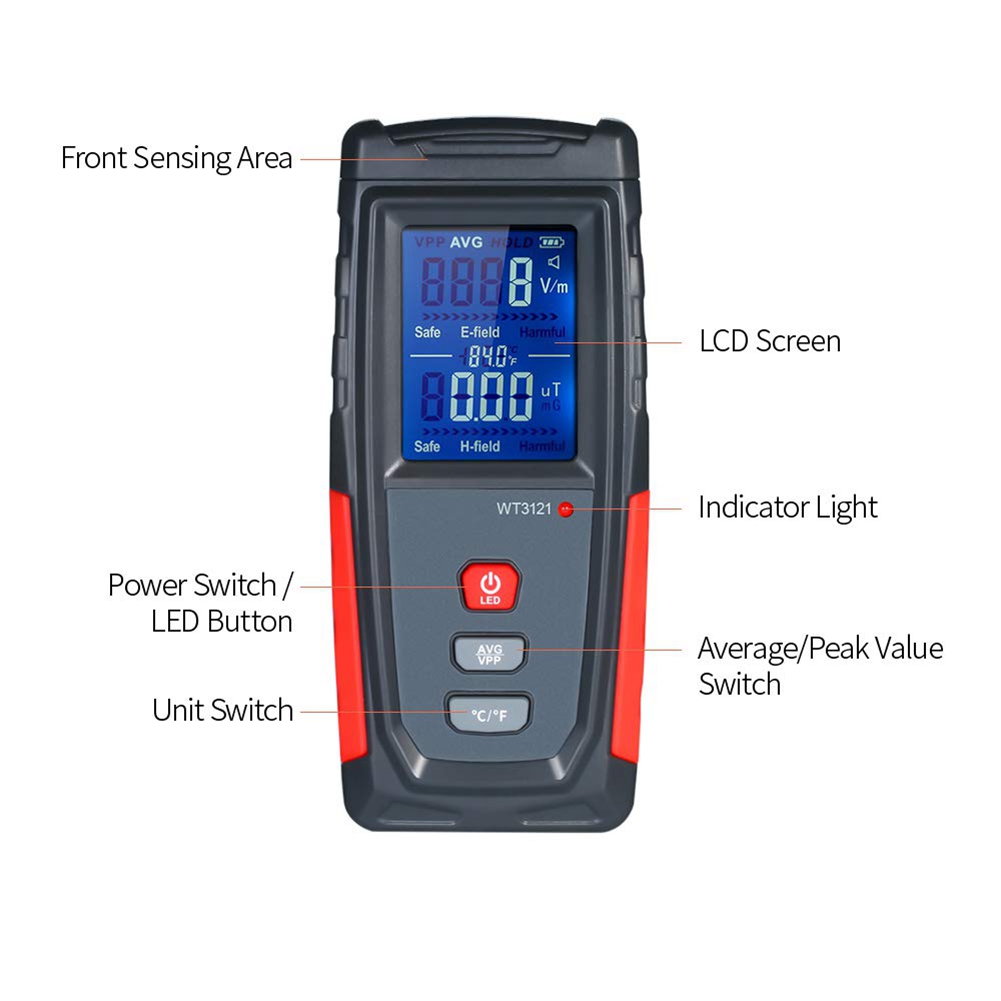 EMF Meter USB Rechargeable, Radiation Detector for Electromagnetic Field and Temperature Precise for. 
