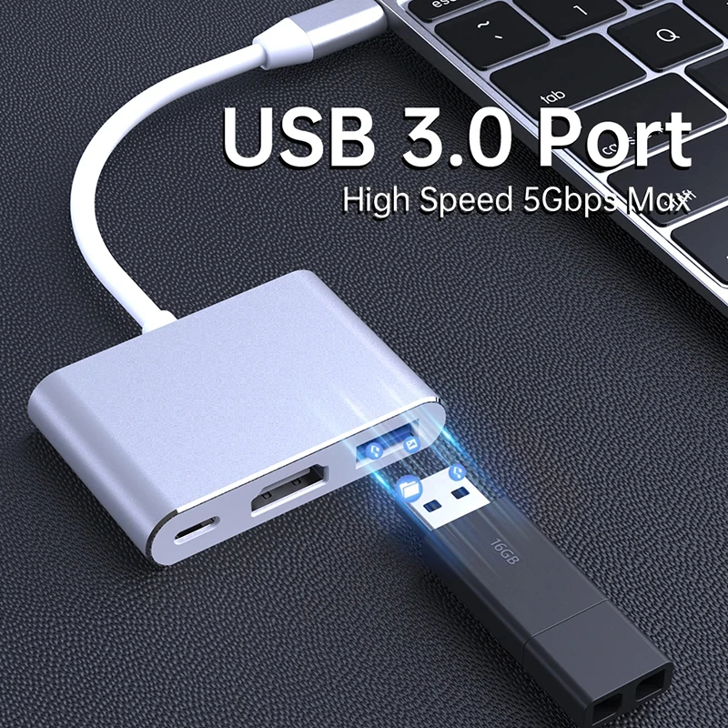 3 IN 1 3.0 USB Multi-function HUB For Samsung Galaxy S23 S22 Ultra Type-C To HDMI Adapter A54 A34 A53 Note 20 10 5G OTG Adapter. 