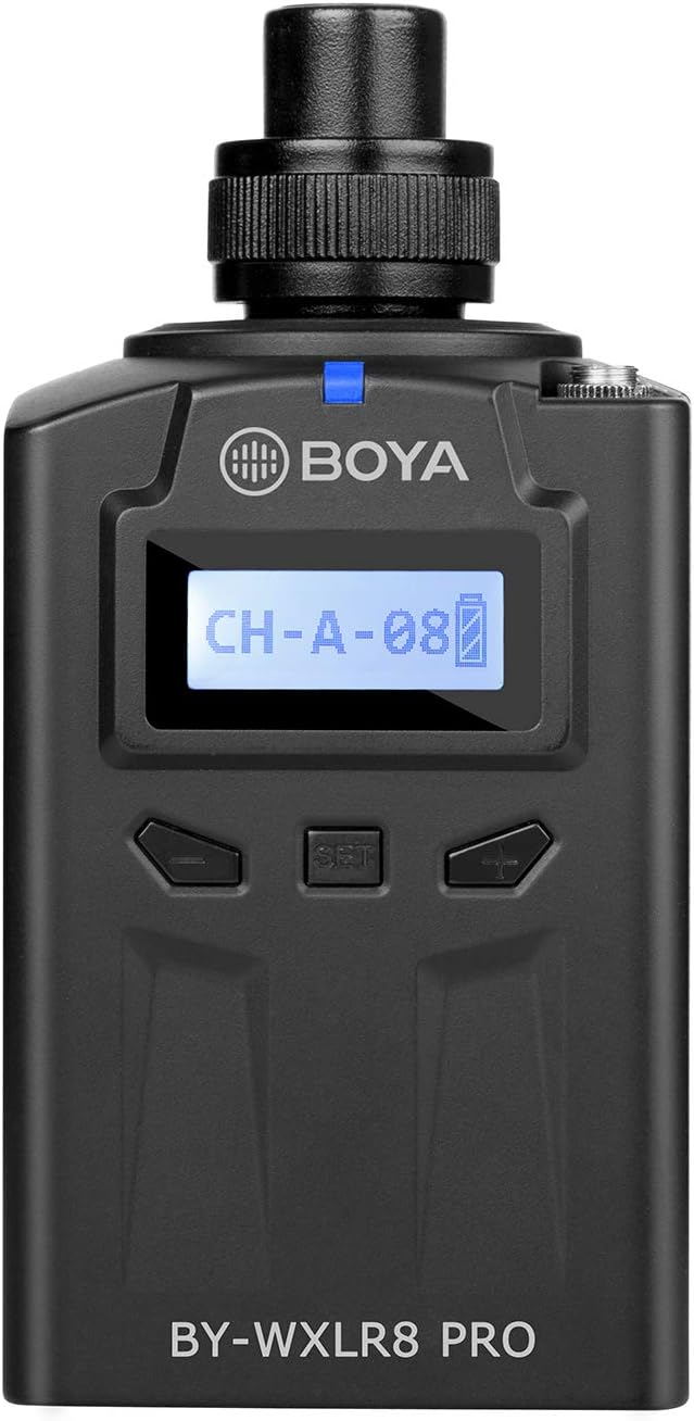 BOYA by-WXLR8 Pro Plug-on XLR Audio Transmitter with LCD Display for by-WM8 Pro Wireless Lavalier Microphone System and 3 Pin XLR Microphone Interview Vlog