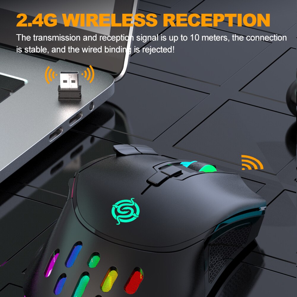 BM-520 2.4G Wireless Mouse 10 Buttons 3200 DPI Adjustable Mice for Computer PC Gaming 2.4G Wireless Rechargeable Mouse. 
