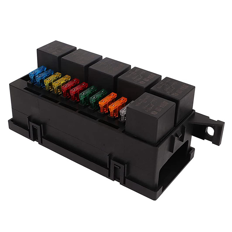 11 Way Relay Fuse Block Holds Universal Waterproof Fuse Relay Box with 6 Relays and Metallic Pins Terminal. 