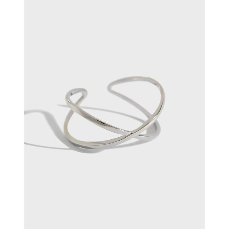 JT069 Korean version jewelry S sterling X cross glossy three-dimensional opening silver ring bracelet