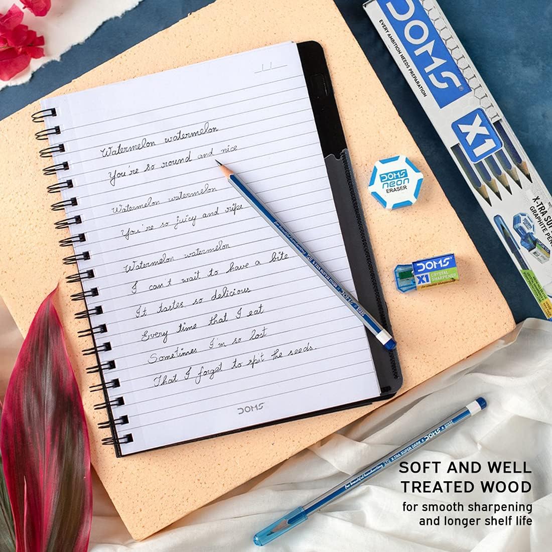 Doms X1, X-Tra Super Dark Pencils - 10pcs With Free 1 NEON HEX Eraser & 1 CRYSTEL Sharpener.. 