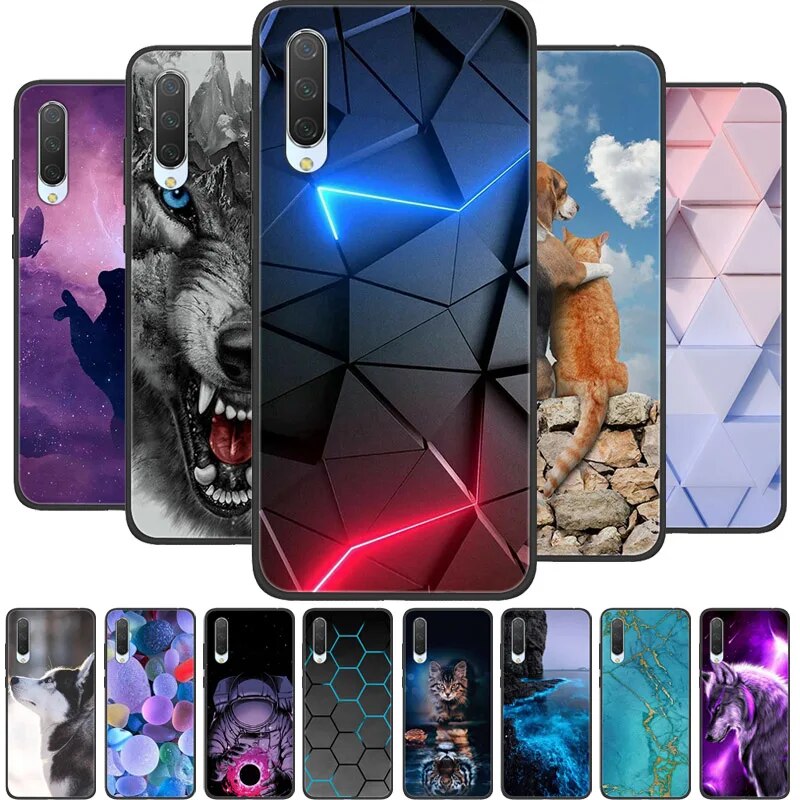 Silicone Cover For Xiaomi Mi A3 Case Full Protection Soft TPU Phone Back Cover Cases For Xiomi MI A3 MiA3 bumper Coque Cat Wolf