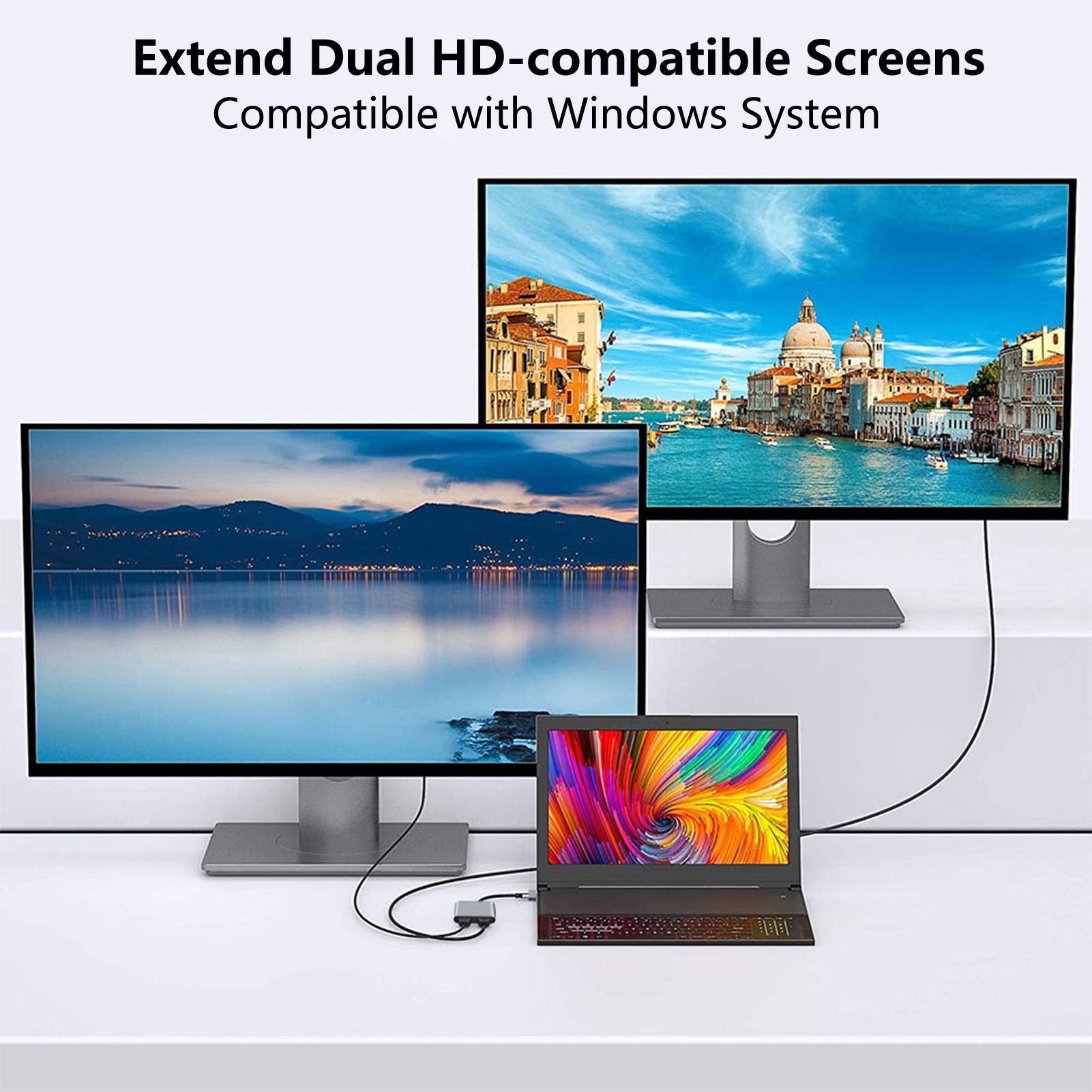 Hub Docking Station Porle 5 in 1 Dual Type-C to Dual HDMI-Compatible Hub Docking Station. 