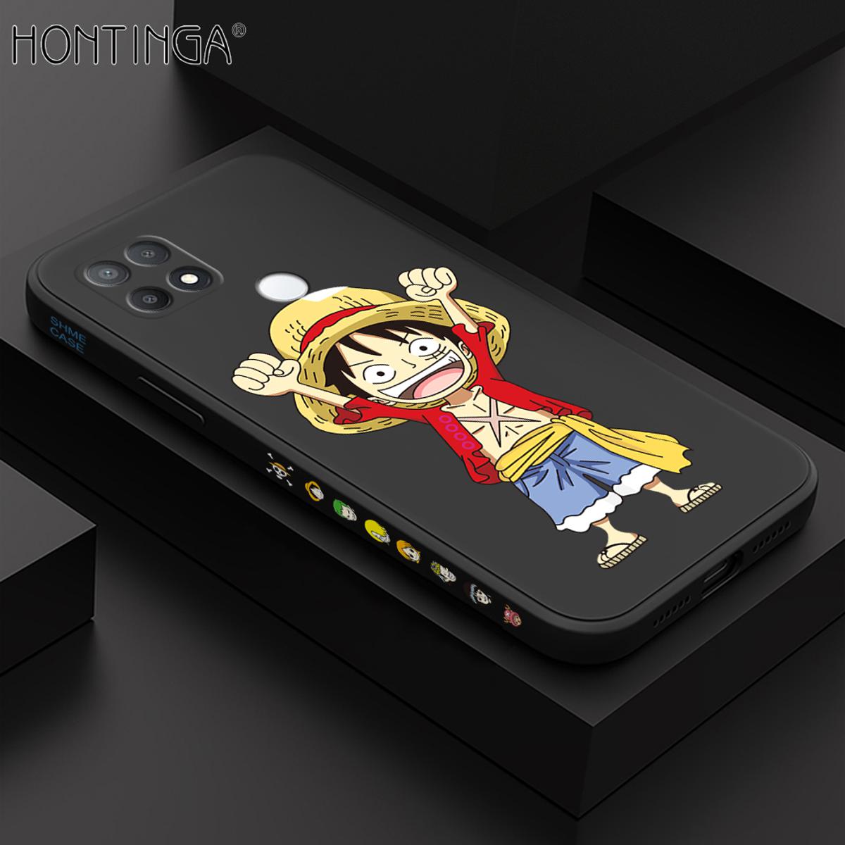 Hontinga for OPPO A15 A15S Case Side Design Anime Cartoon Luffy Back Cover Soft Square Edge Pattern Liquid Silicone Trend Phone Cases