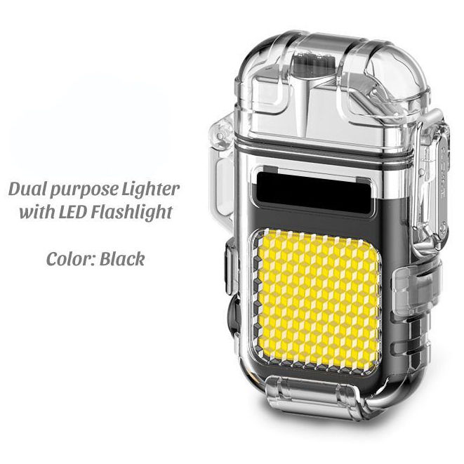 Electric Lighter USB Rechargeable Dual ARC Lighters Cool Plasma Lighter with Waterproof Transparent Shell 3 Modes COB Flashlight and Detachable Pocket Clip
