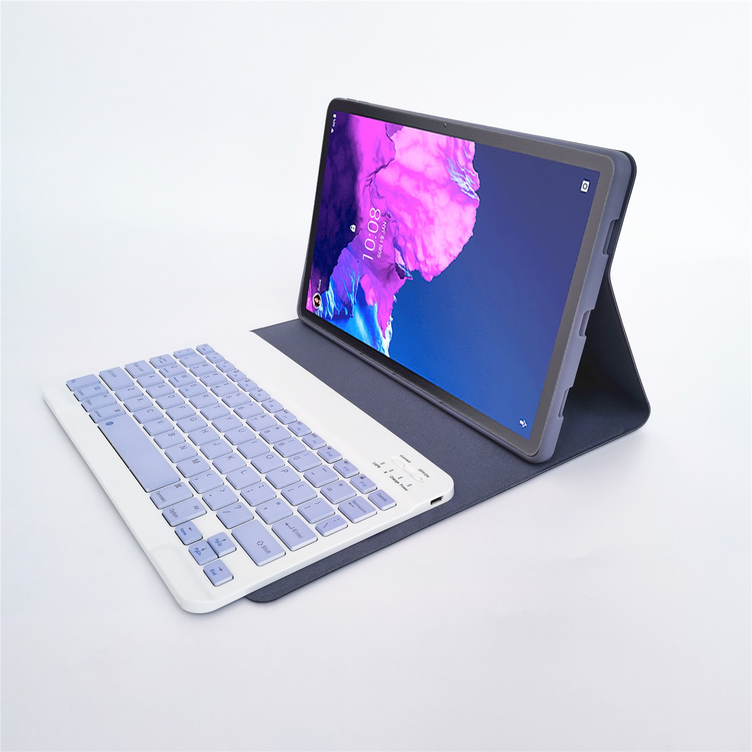 For Lenovo Pad Tab P11 11 inch TB-J606F LX110 Solid Color Detachable Square Keycap Bluetooth Keyboard Leather Tablet Case with Stand(Pink). 