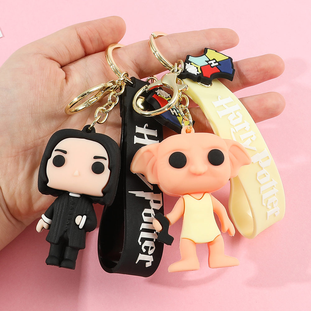 3D Harri Potter PVC Keychain Toy Dobby Hermione Granger Malfoy Ron Weasley Snape Action Figure Toys Party Cosplay PVC Key Ring. 
