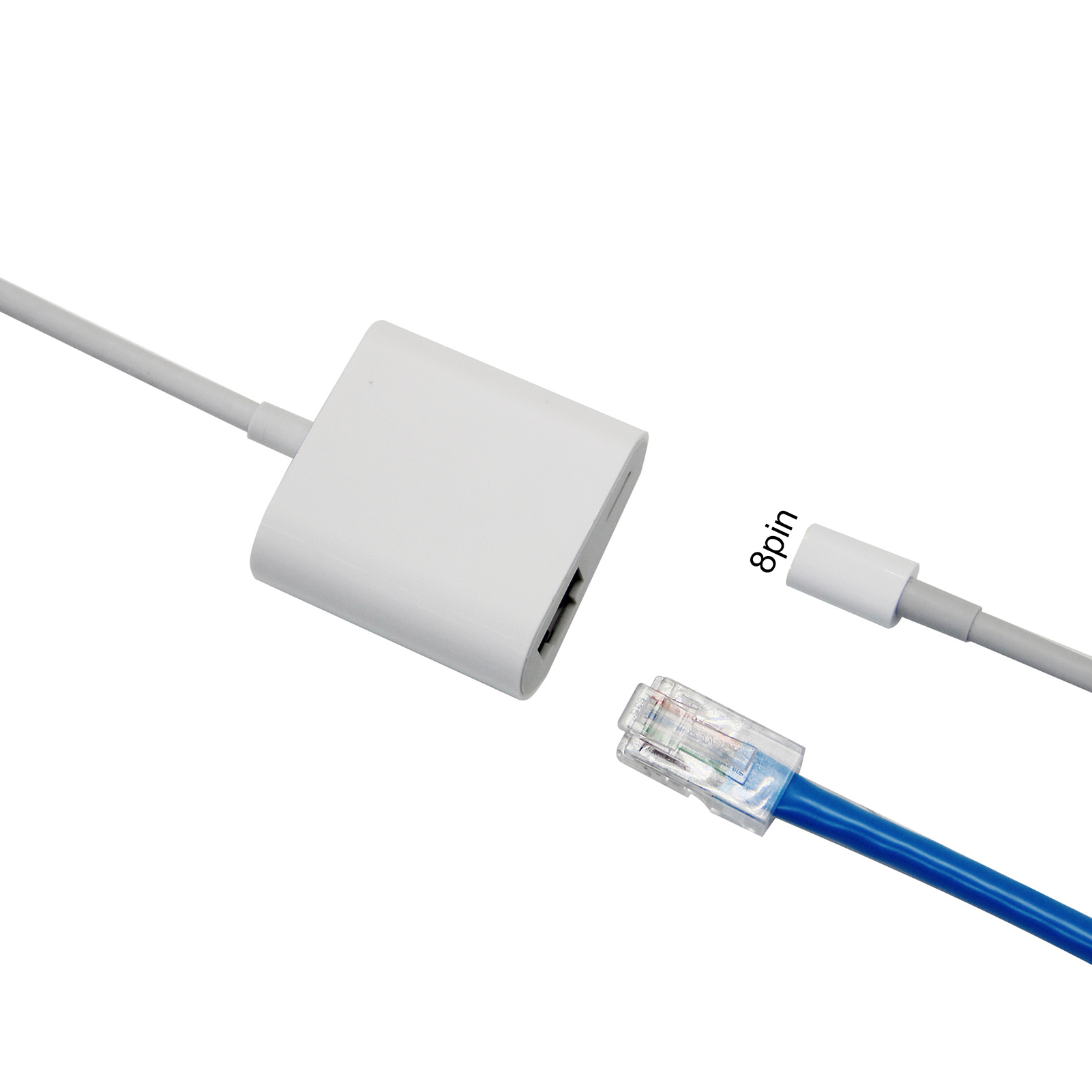 Portable Durable 8Pin to RJ45 ABS Plug Play Ethernet Converter Adapter for Apple Mobile Phone. 