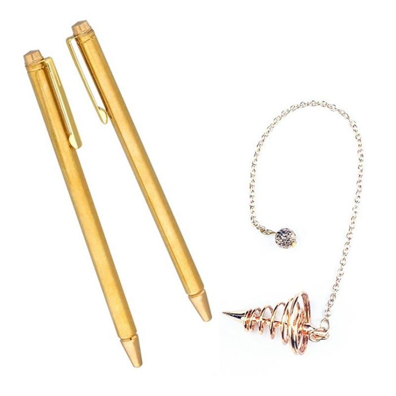 3 PCS Divining Rods Copper and Dowsing Pendulum Gold Retractable Paranormal Divining Rods with Copper Handle