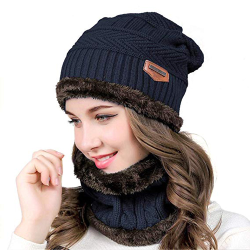 Winter Knit Skull Cap Beanie Hat with 