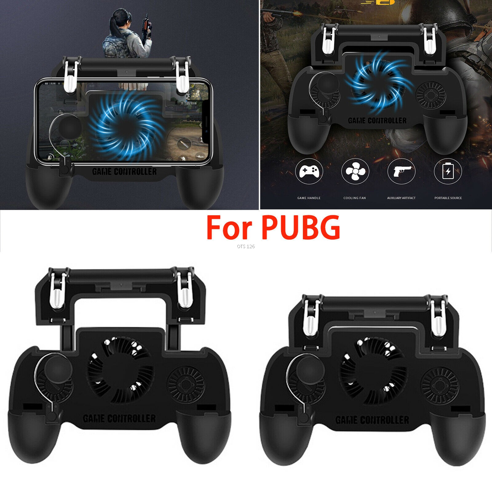 PUBG BEST Quality Controller Gamepad Pubg Mobile Trigger L1R1 Shooter Joystick Game Pad Phone Holder Cooler Fan with 2000mAh Power Bank. 