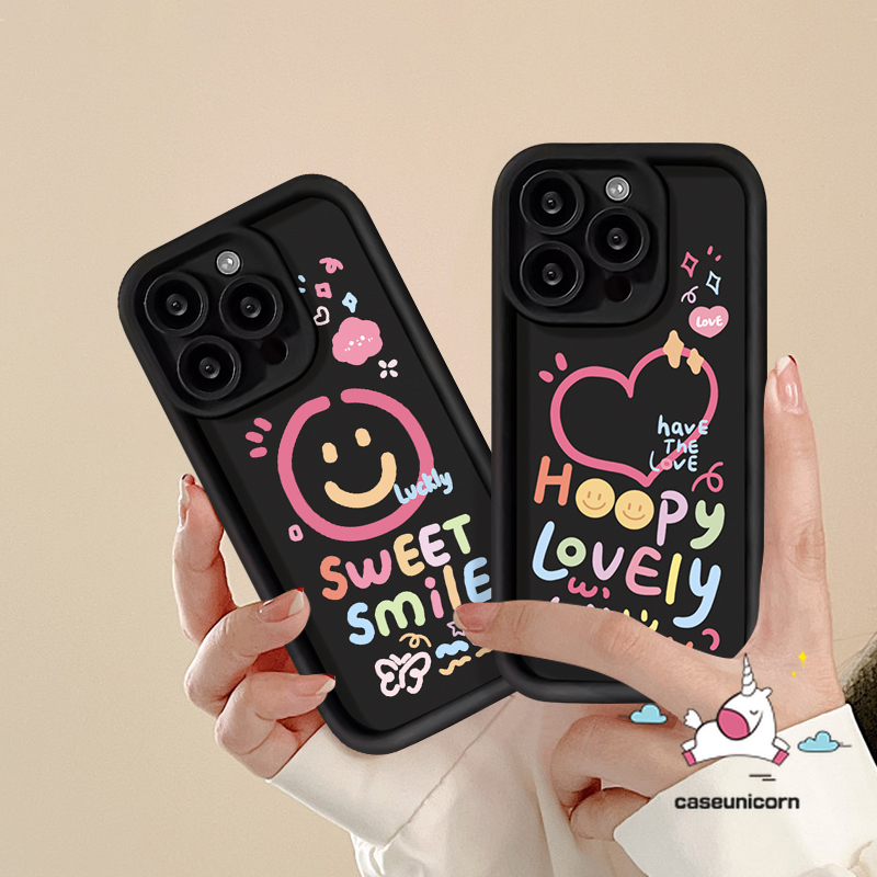 English Letter Couples Smiling Face Phone Case For Realme C33 C25 C25s C21Y C35 C53 C15 C12 C55 C20 C25Y C11 C21 C51 C31 C30 C20A 11 5i 6i 5 8i 5s Colour Heart Soft Angel Eyes Cover. 