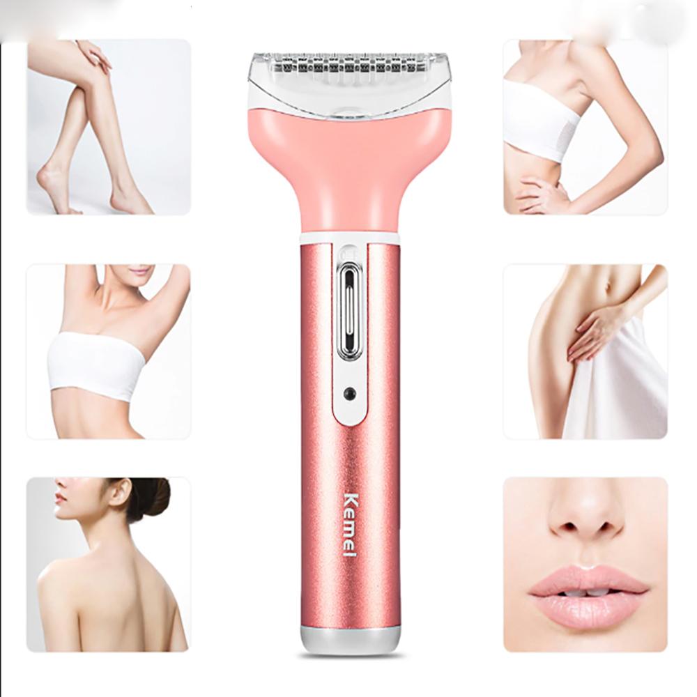 Kemei KM-6637 - Multi-functional 4 in 1 Rechargeable Body Shaver Beard Eyebrow Nose Trimmer for Women. 
