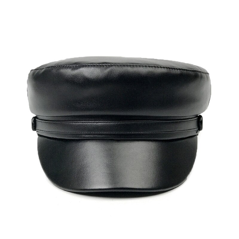 【happy one】Pu Leather Military Women Hat Gorras Caps Female Casquette Berets British Style. 