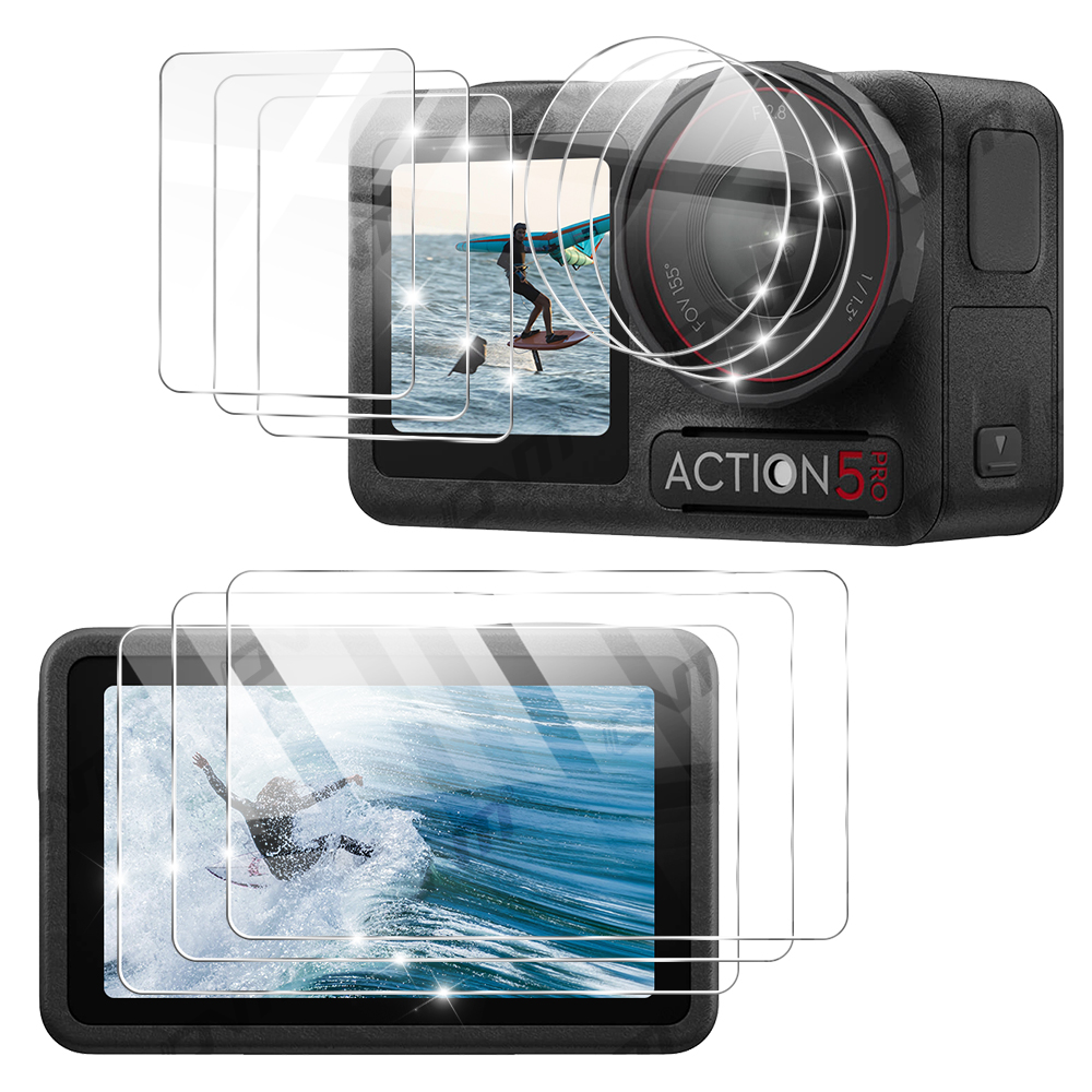 DJI Osmo Action 5 Pro için ekran Koruyucu Ultra Şeffaf Temperli Cam Kamera Lens Ekran Koruyucu Cam Filmi Aksesuarları Seti