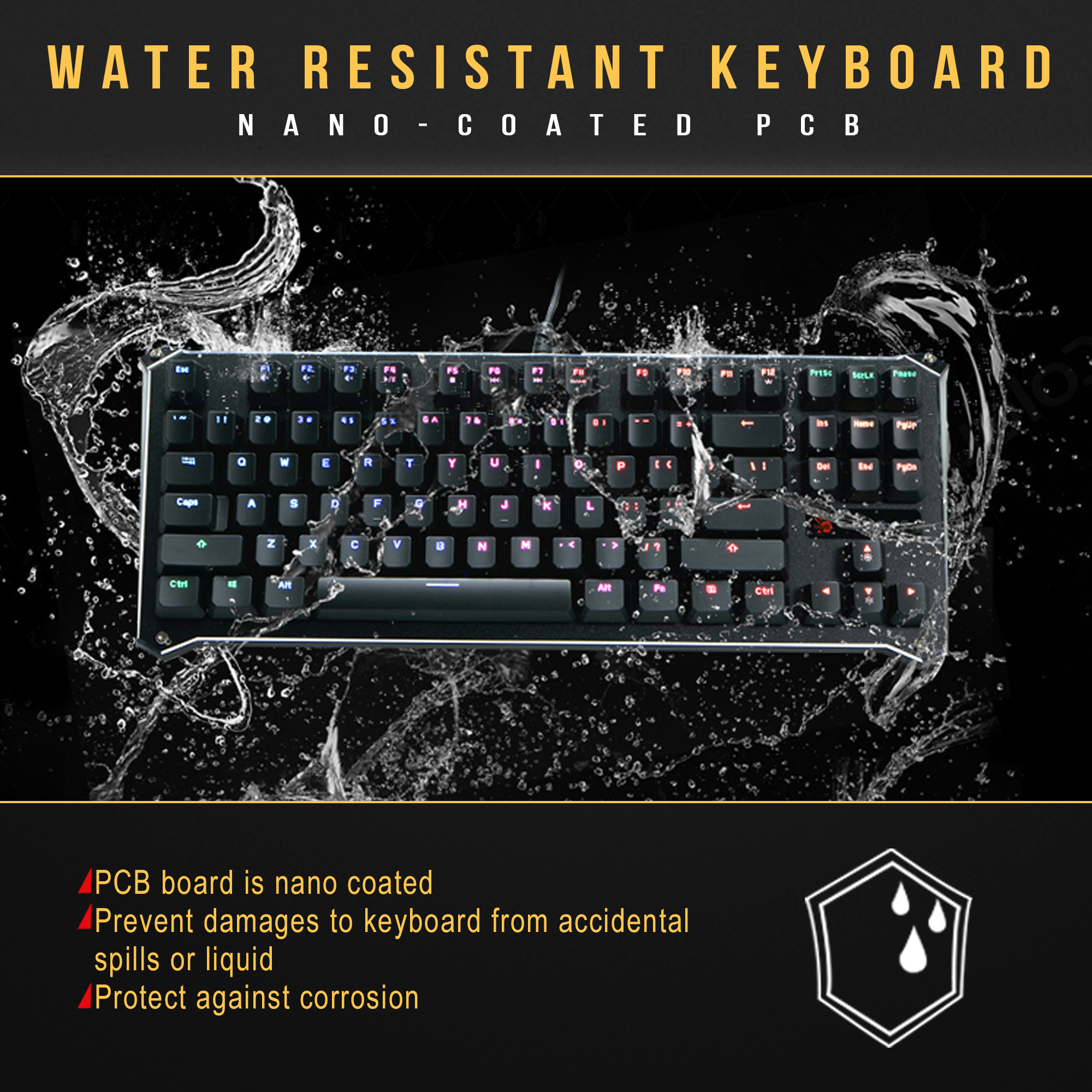 A4TECH BLOODY B930 TKL RGB Light Strike Libra Brown Optical Switch Mechanical Gaming Keyboard - Ergonomic Tenkeyless - Ultra-Compact Form Factor - Water Resistant - Black. 