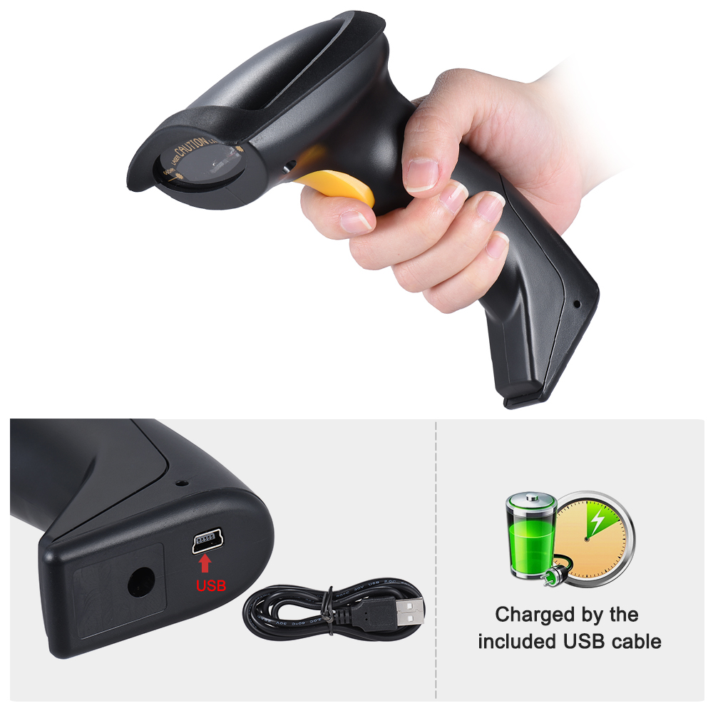Automatic/ Manual 2.4G Wireless Handheld 1D Barcode Scanner Reader Supports Reverse Type Bar Code Scanning with USB Receiver for Supermarket Library Logistics Express Retail Store Warehouse. 
