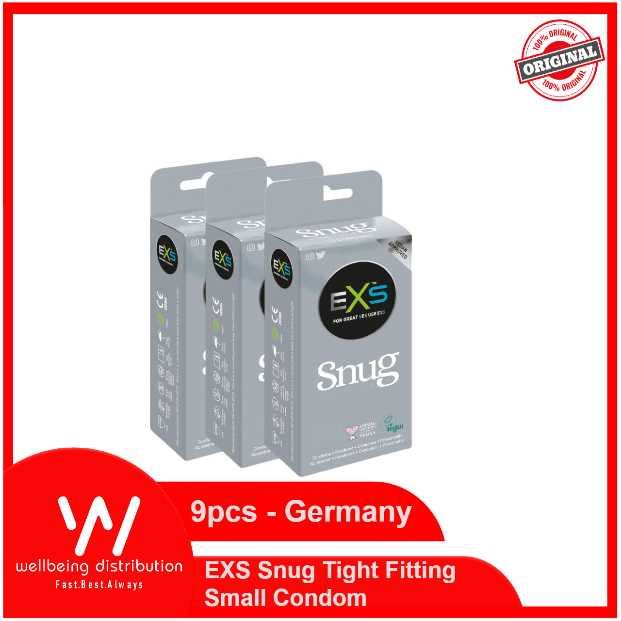 EXS Snug Tight Fitting Small Size Condoms Combo Pack-3x3= 9pcs Condom | Vegan Condom For Men. 