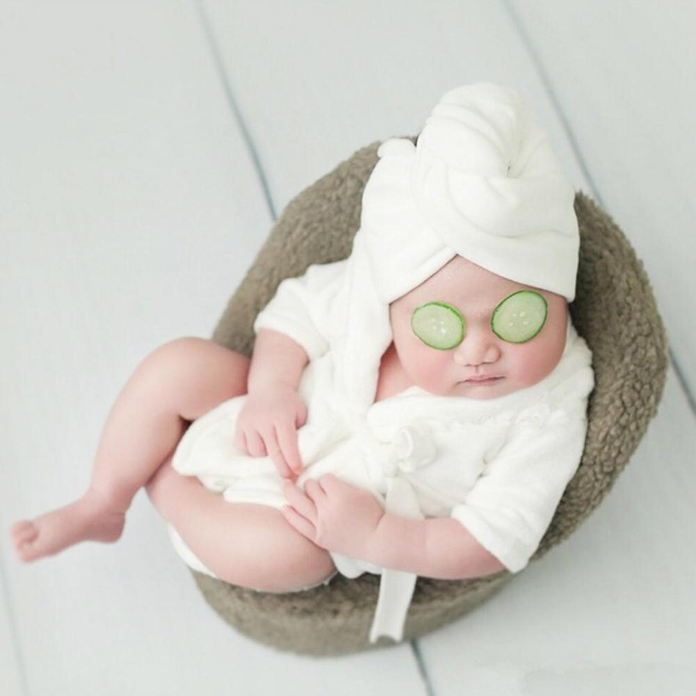 2Pcs Baby Flannel Bathrobe Photography Props Newborn Baby Thicken Blanket  Robe Set