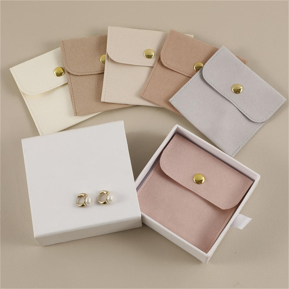 Multiple Colors Velvet Jewelry Bag Bulk Sale Small Size Plush Snap Button Pouch Necklace Storage bag for Gift Presentation. 