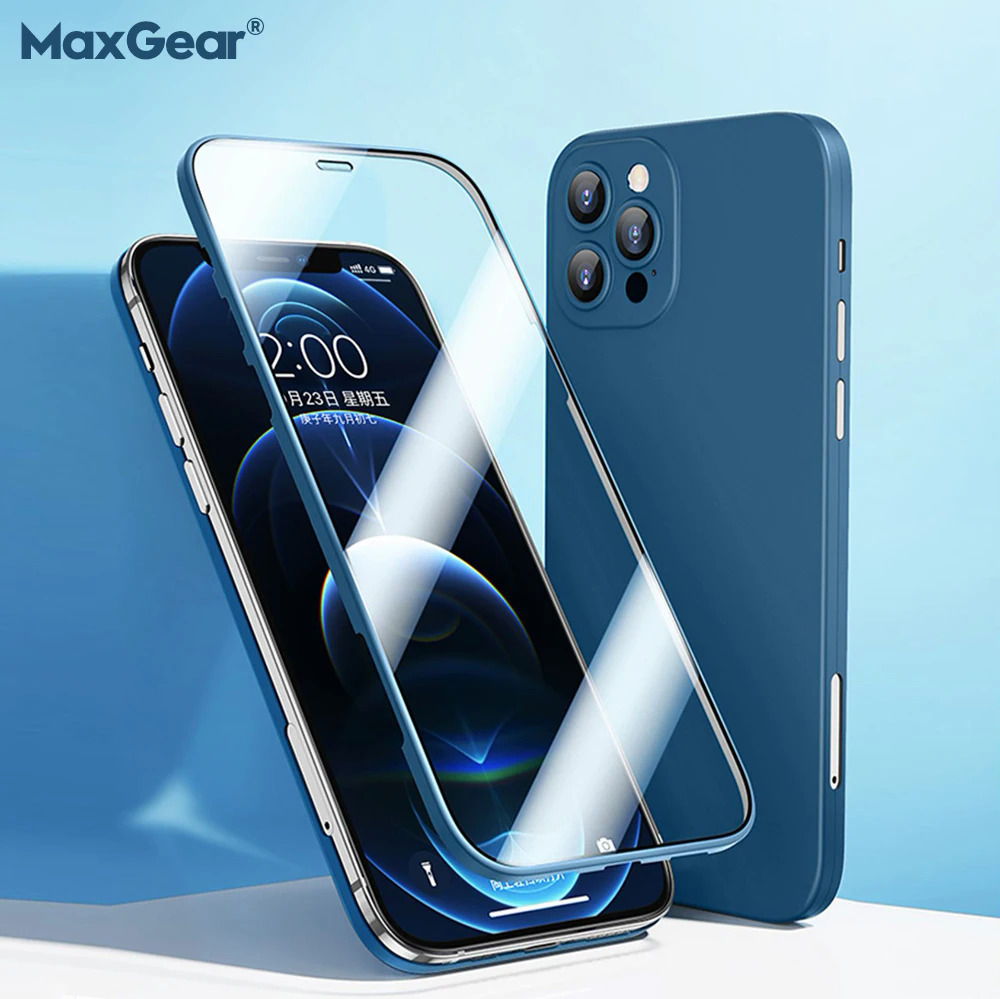 【Solitary waves】Ultra Thin 360 Full Cover Case For iPhone 12 Pro Max 13 Mini Coque Case For iPhone 11 Pro X XR XS Max 11Pro Tempered Glass Cover