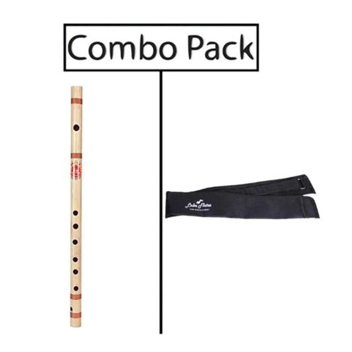 Combo of Bamboo D Medium Flute for Beginner Series and Flute Bag - Natural