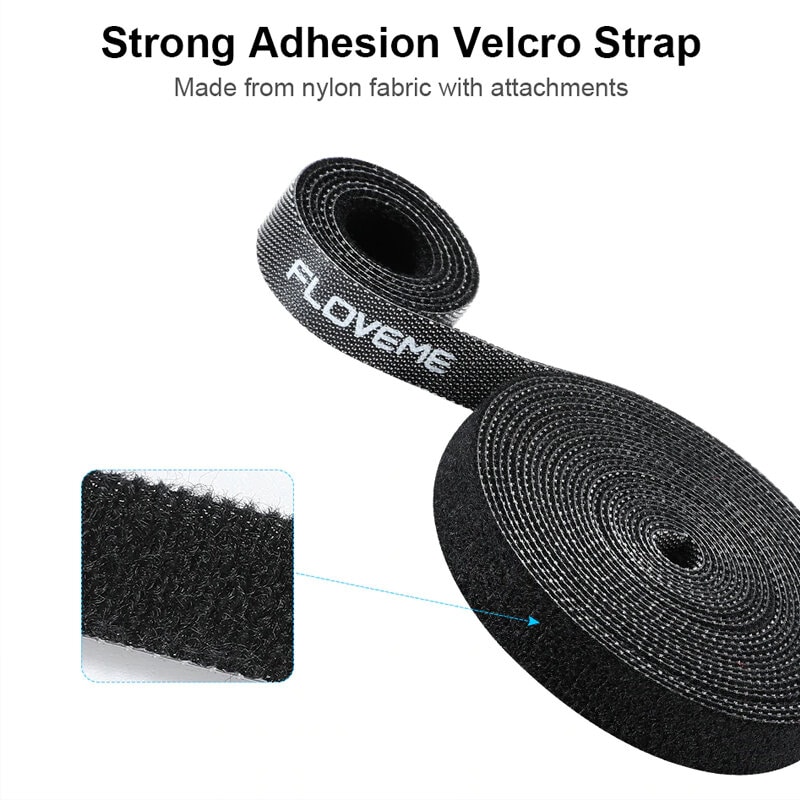 Floveme 2 Meter Velcro Strap Cable Organizer Wire Winder Tool For Managing Earphone Headphone Mouse Keyboard Charging Cable Desktop PC Cable Management - Black. 