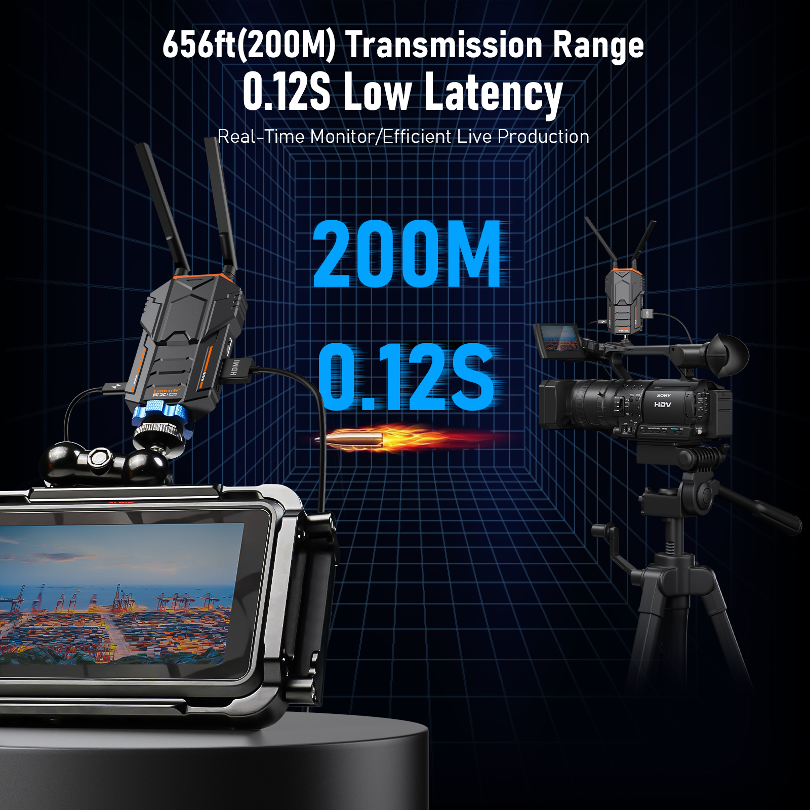 Lemorele Wireless Extender Kit 200M 5.8Ghz Wireless HDMI Transmitter and Receiver HDMI Extender Video For DSLR Camera Laptop PC. 