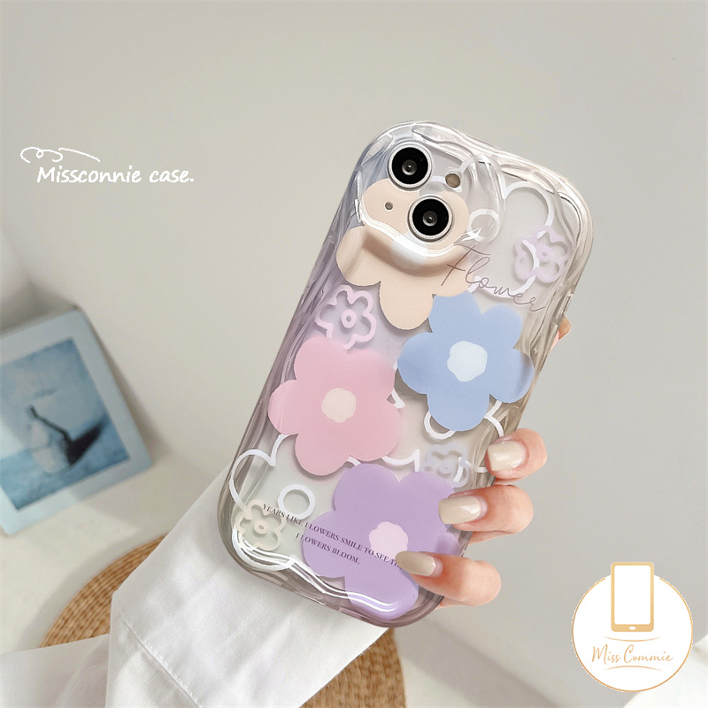 MissConnie For Redmi 10C 9C 9T 12C 10 9A 12 9 10A A1 A2 9C NFC Note 10Pro 11 10 11s 10s 10 Pro Max Plus POCO M3 3D Wavy Curved Edge Fresh Flowers Shockproof Airbag Glossy Soft Tpu Back Cover. 