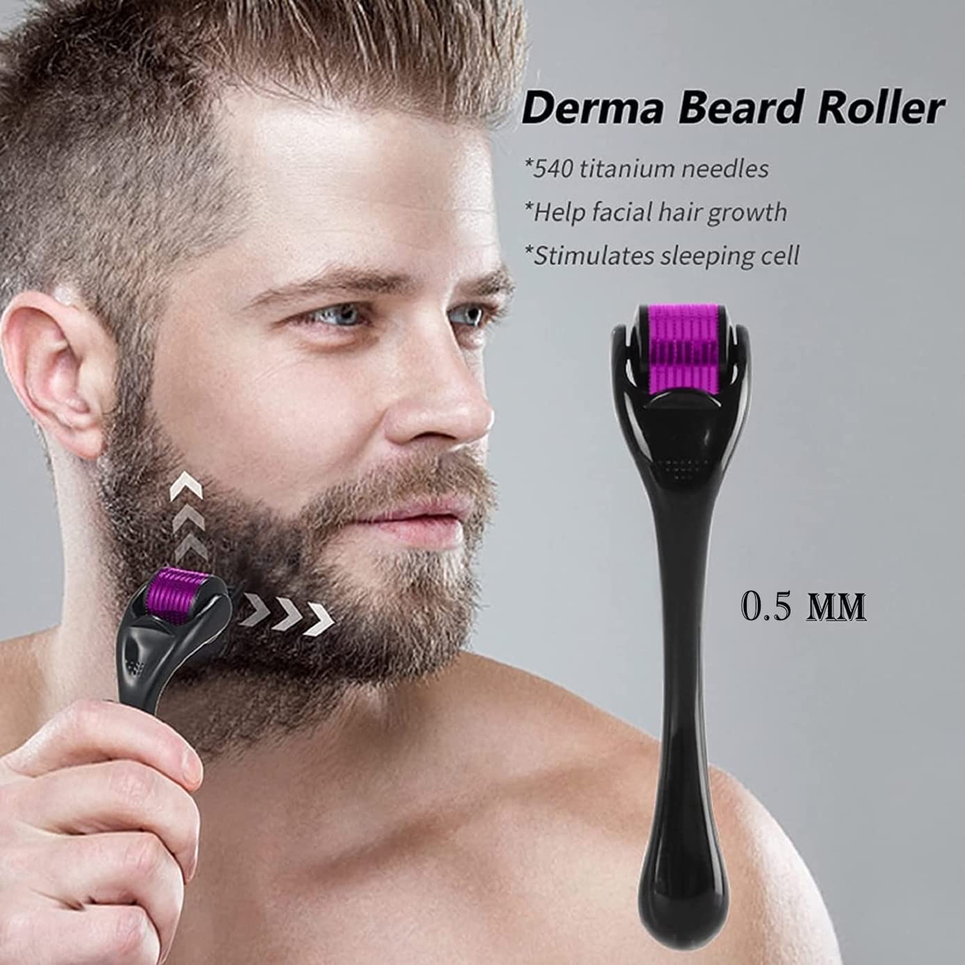 Derma Roller Micro Needle for Hair, Beard Growth and Facial Skin Therapy (0.5 mm). 