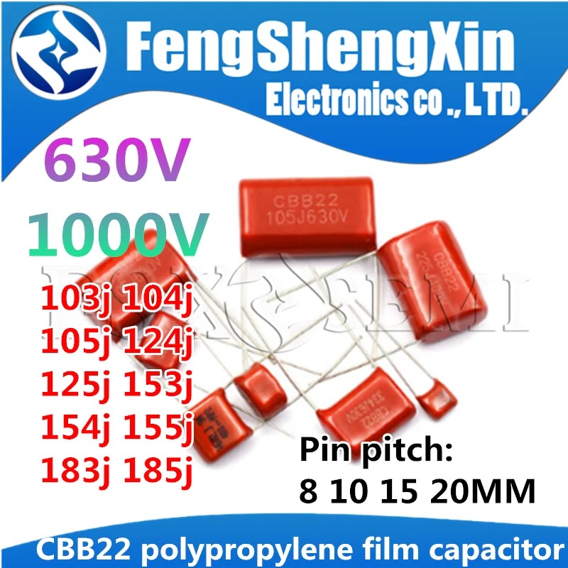 10pcs CBB22 polypropylene film capacitor 630V 1000V 103J 104J 105J 124J 125J 153J 154J 155J 183J 185J 0.1uf 100nF 1000V104J
