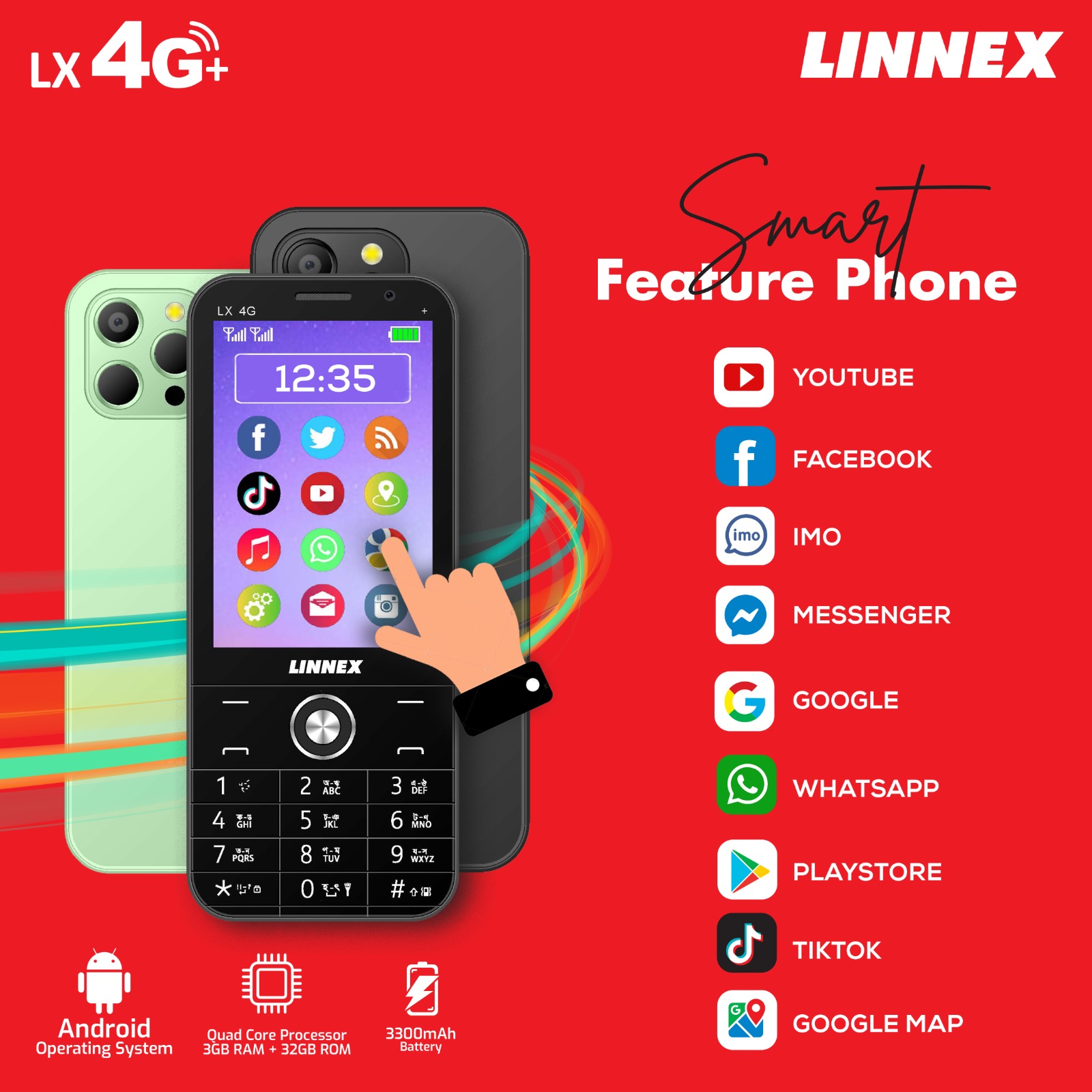 Linnex LX4G Android 3.5" (3/32GB) Touch Smart Feature Phone. 