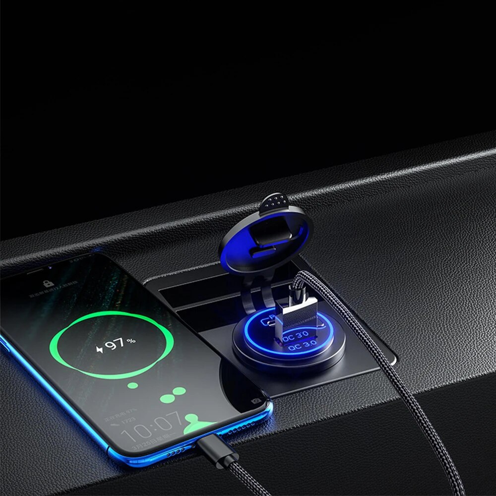 48W Usb Poort Charger Car 12V Outlet Laptop Charger USB C PD 18W QC3.0 Car Port Socket Waterproof with Power Switch For RV Car. 