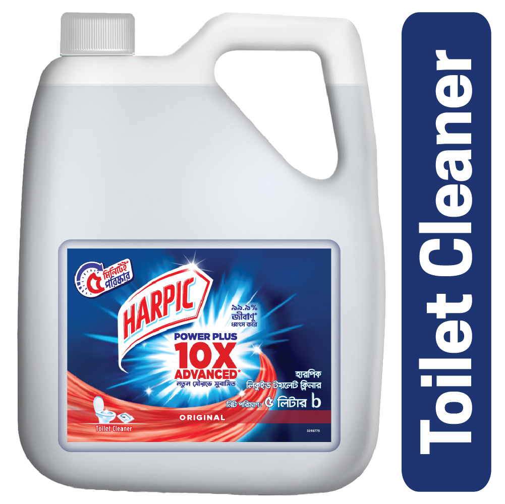 Harpic Toilet Cleaner Liquid 5L Mega Refill Super Saver Pack Power Plus 10x Stronger, new & thicker formula kills 99.9% of germs