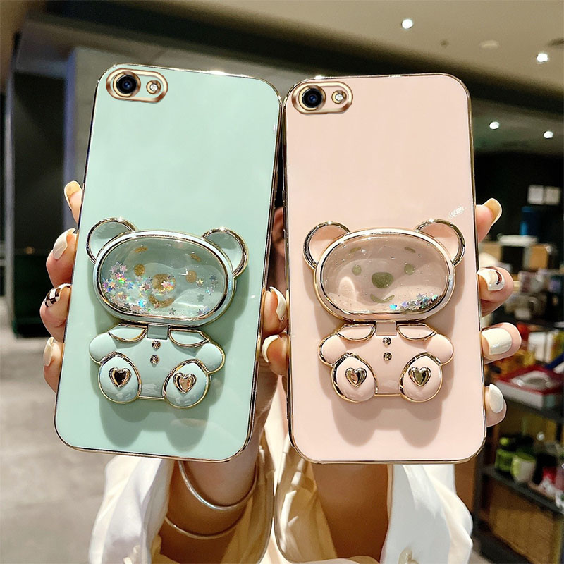 AnDyH Phone Case for Vivo Y81 Y83 Y81i Y71 Y71i Y79 V7 Plus Y75 V5 Lite Vivo 1724 1801 1812 1808 1803 1609 Cute Quicksand Liquid Bear Bracket Anti Drop Camera Protection. 