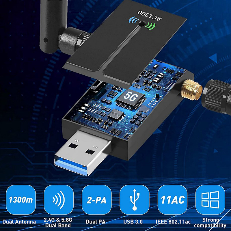 1300Mbps Long Range USB WiFi Adapter For PC Desktop Laptop ,USB Wireless Adapter Dual Band 2.4GHz 5GHz Internet Stick Tetuo. 