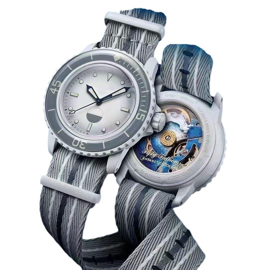 New cross-border BP Bobswatch joint X Swatch nylon with through bottom plastic imitation mechanical watch. 
