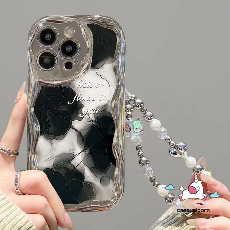 Art Retro Painting Cartoon Little Daisy Flowers Case Compatible for IPhone 15 13 14 11 12 Pro Max XR 7 6s 15 6 8 Plus X XS Max SE2020 Luxury Mirror 3D Wavy Curved Edge Plating Case. 