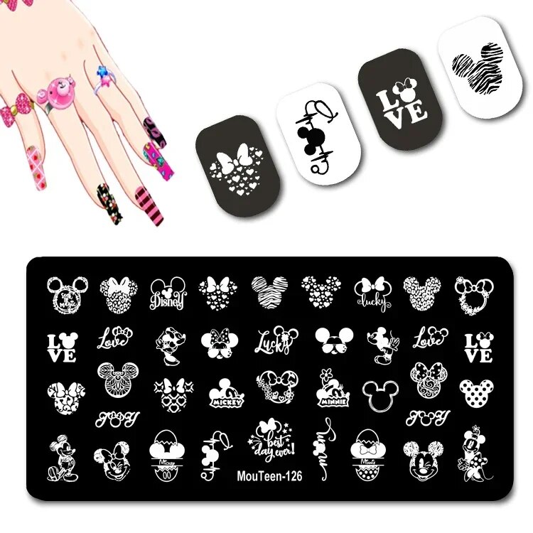 DISNEY Mickey Cute Head Stamping Plates Minnie Nail Stamp Disney Series Nail Art Design #127. 