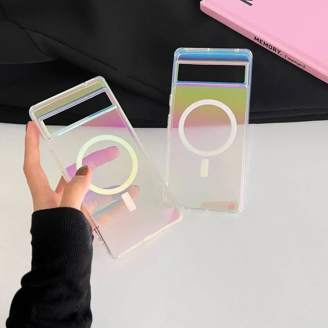 For Google Pixel 8 7 Pro 7A 5G Magsafe Case Laser Gradient Transparent Magnetic Wireless Charging Silicone Shockproof Hard Cover. 