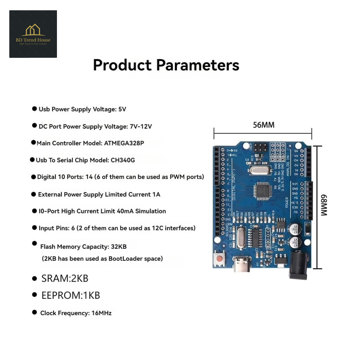 ARDUINO UNO R3 SMD ATMEGA328 Chip with Cable