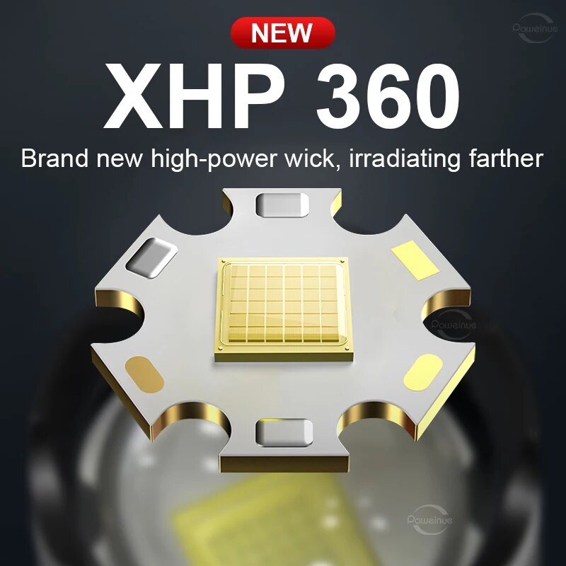 XHP360 Led Flashlight 18650 Rechargeable Torch 5000mAh XHP50 Tactical Flashlight With Usb Charging Waterproof Lantern Work Light. 