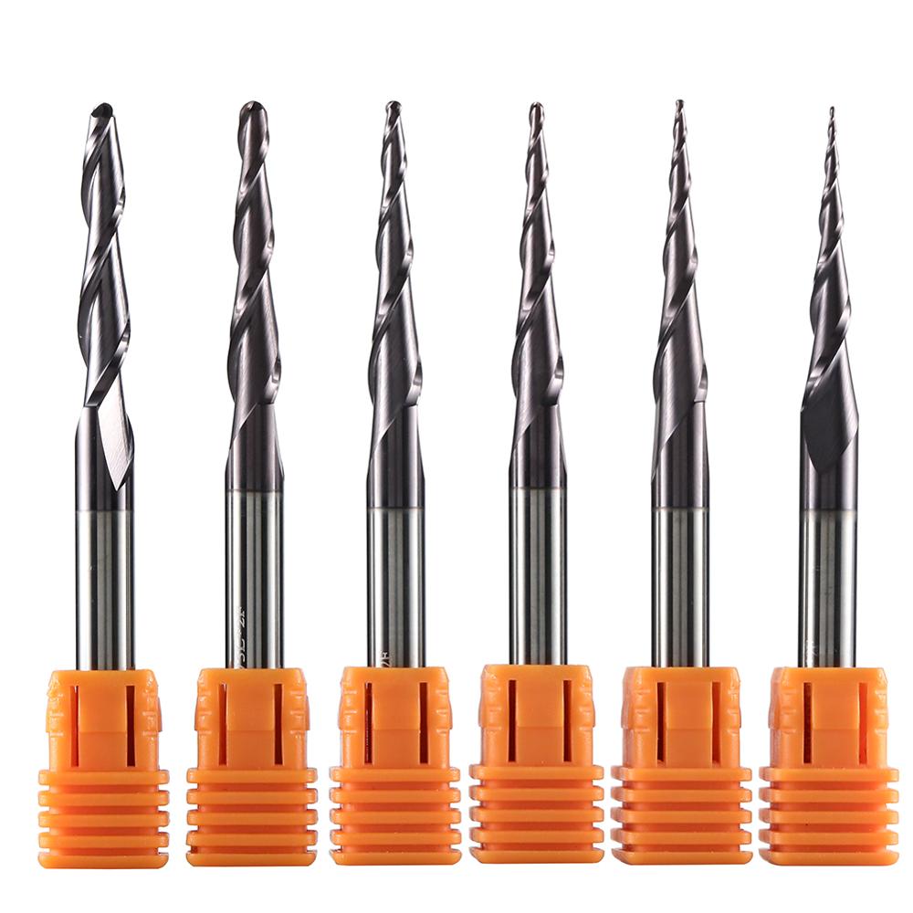 AlineYLingg 1 pcs Tungsten solid carbide Coated Taper Ball Nose bit CNC milling cutter router bits for wood and cutters for metal end mill